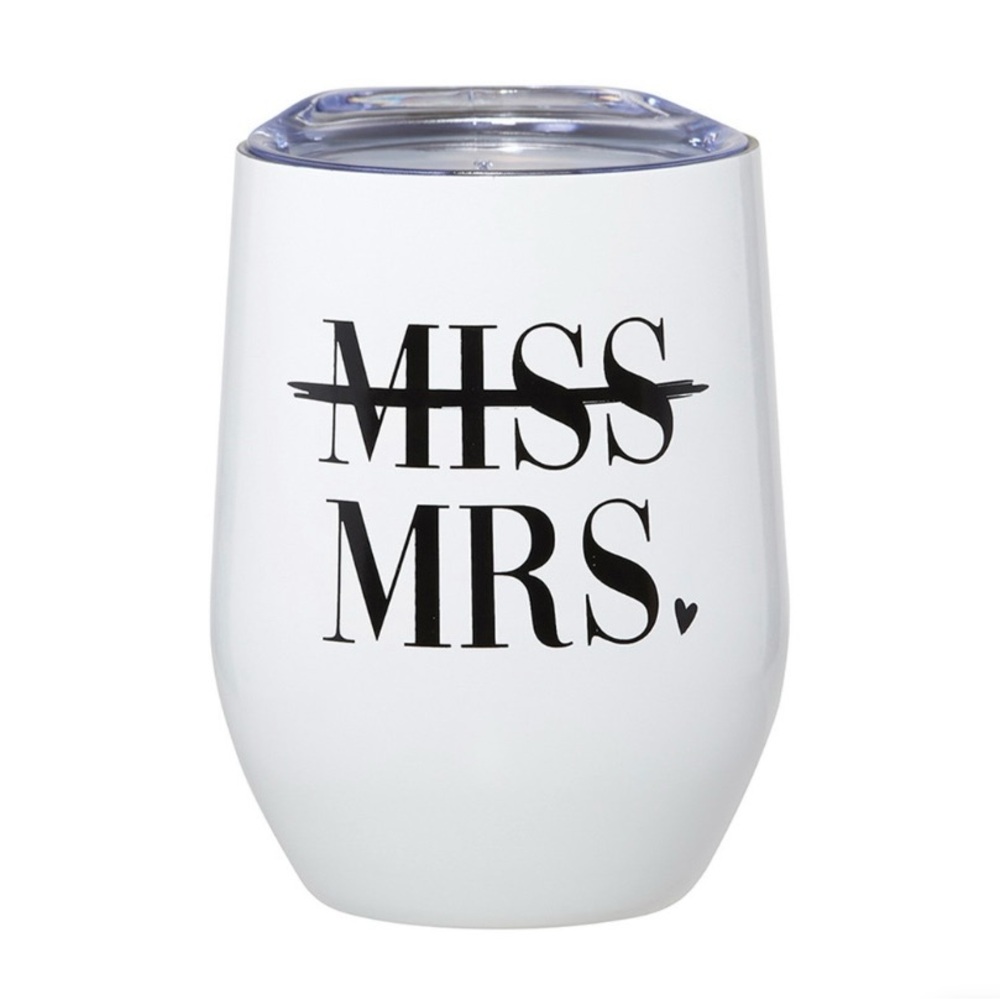 Stemless Wine Tumbler Miss Mrs. 12oz White NWT